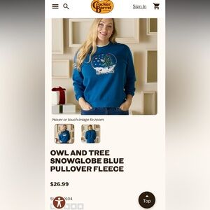 Cracker Barrel size XL Margaux and Lexi blue crewneck double layer snow globe